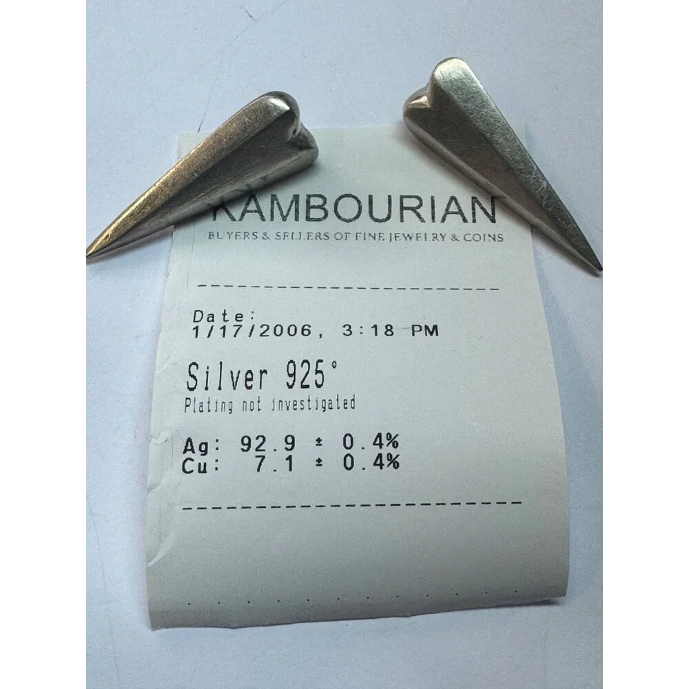 Estate Sterling Silver 925 Elongated Heart Stud Earrings 1.6" EZ Push Backs - Picture 6 of 9